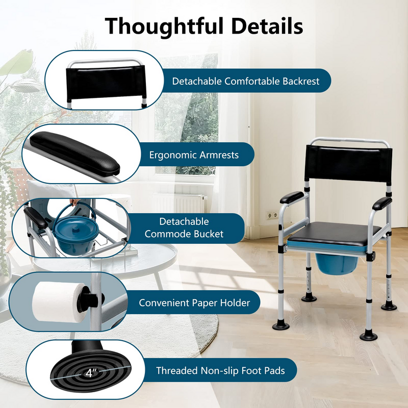 Load image into Gallery viewer, Goplus 4-in-1 Bedside Commode, Folding Toilet Bedside Shower Chair with Detachable Bucket - GoplusUS