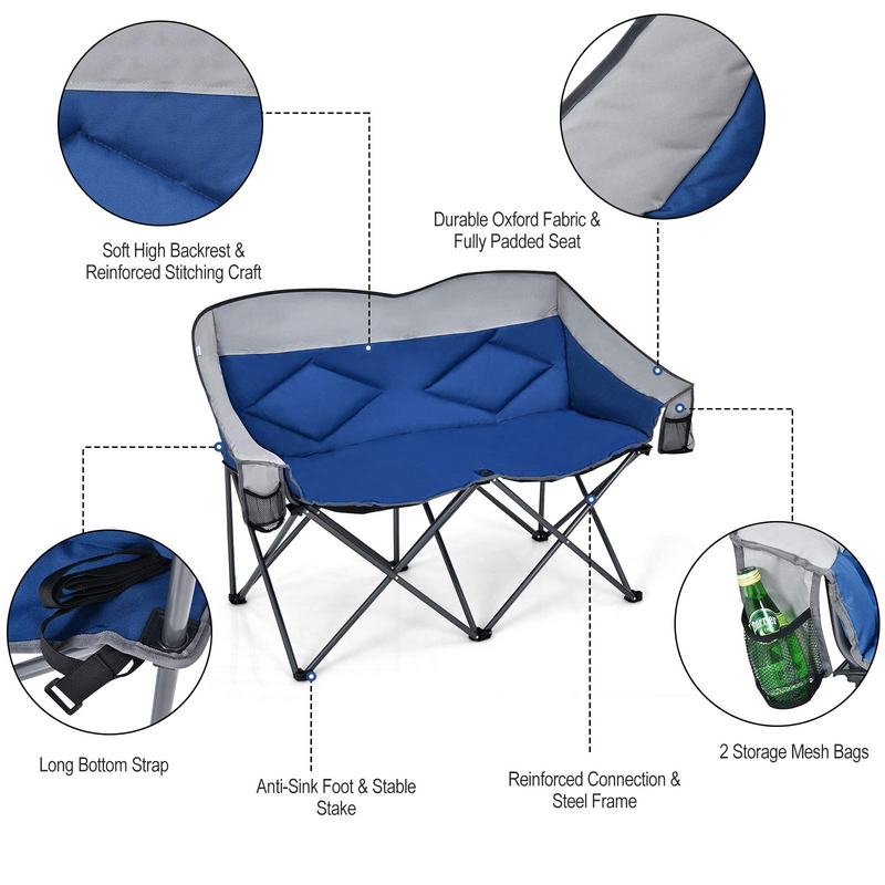 Load image into Gallery viewer, Goplus Loveseat Camping Chair, Double Folding Chair for Adults Couples w/Storage Bags & Padded High Backrest - GoplusUS