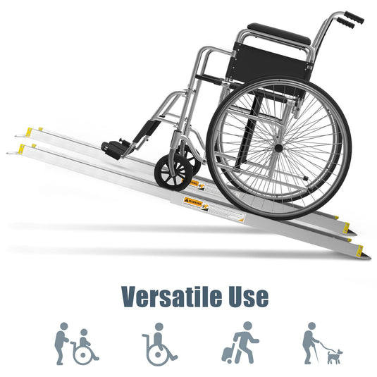 Goplus Wheelchair Ramp, Adjustable Portable Aluminum Ramps with Non-Skid Surface for Steps Home Doorways (A Pair)