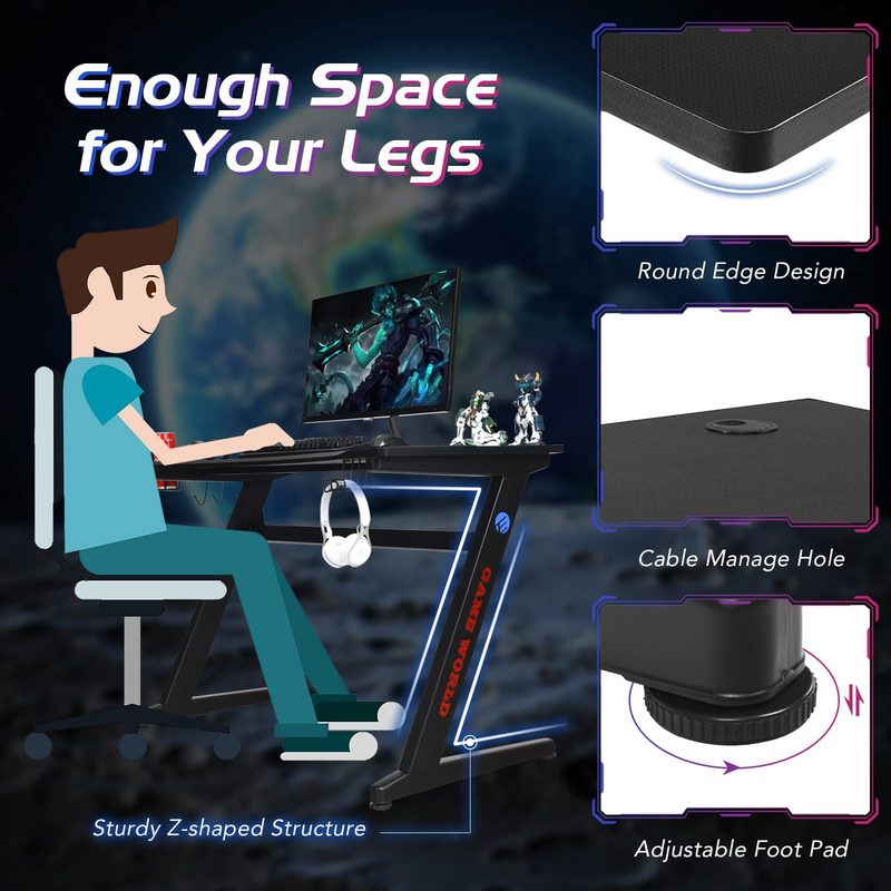 Load image into Gallery viewer, Goplus 45.5 Gaming Desk, Z Shaped Racing Game Table with Carbon Fiber Surface, Mouse Mat - GoplusUS