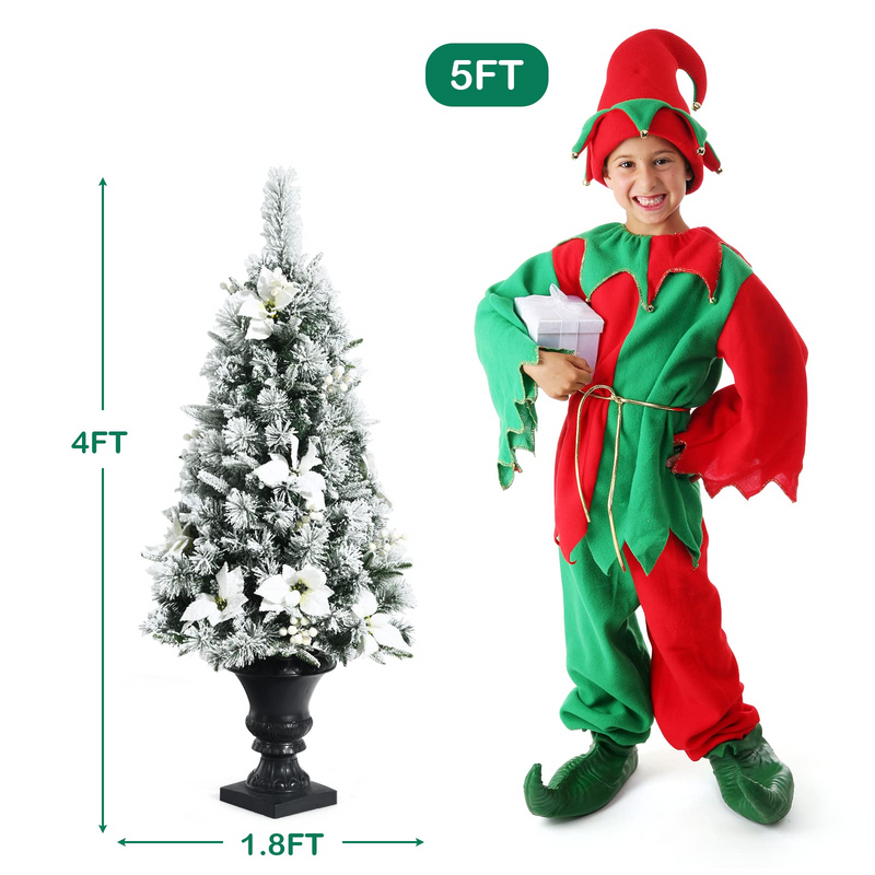 Load image into Gallery viewer, Goplus Flocked White Christmas Tree for Entrances, Pre-lit Artificial Xmas Tree w/ Warm White LED Lights - GoplusUS