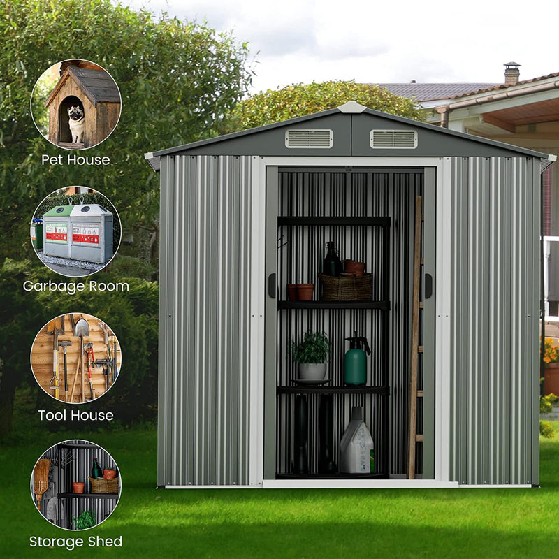 Load image into Gallery viewer, Goplus 6' x 4' Outdoor Storage Shed, Weather-Resistant Galvanized Metal Tool House