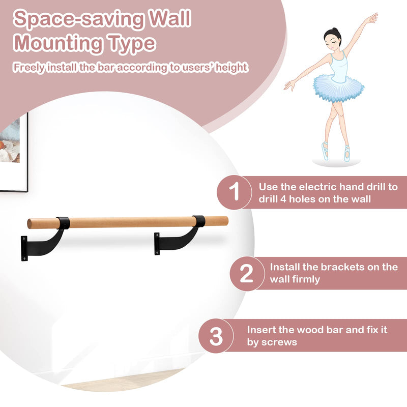 Load image into Gallery viewer, Goplus Wall Mounted Ballet Barre, 4 FT Solid Beech Wood Ballet Bar