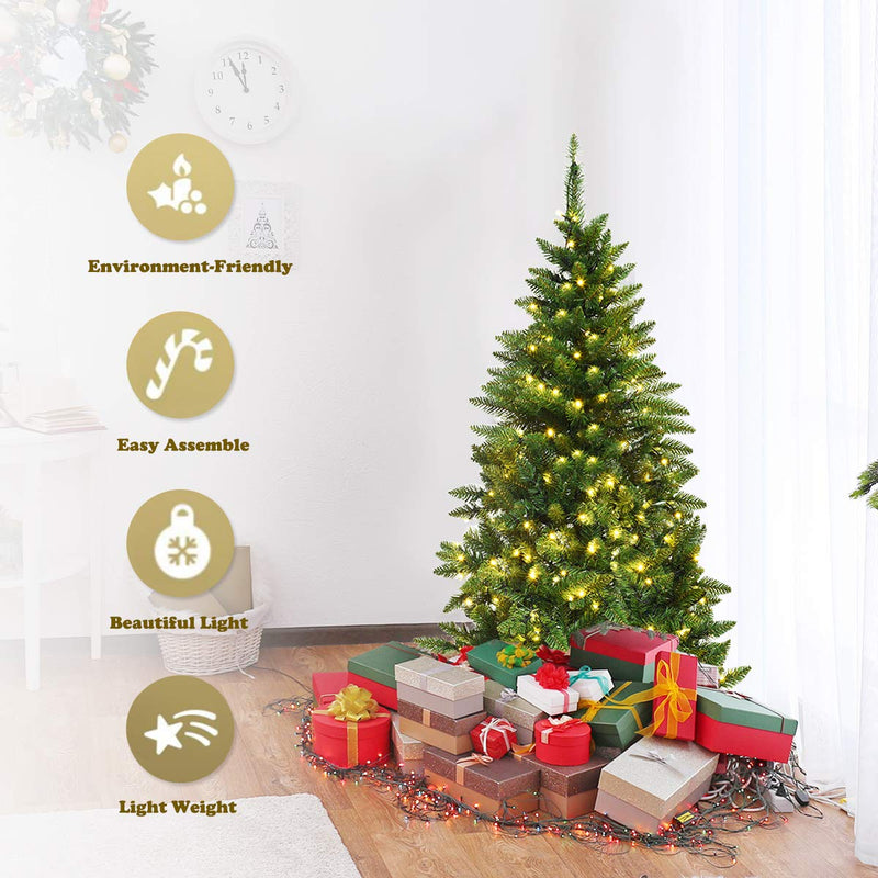 Load image into Gallery viewer, 5ft/6ft Prelit Half-Shape Christmas Tree, Premium PVC Needles Artificial Tree - GoplusUS