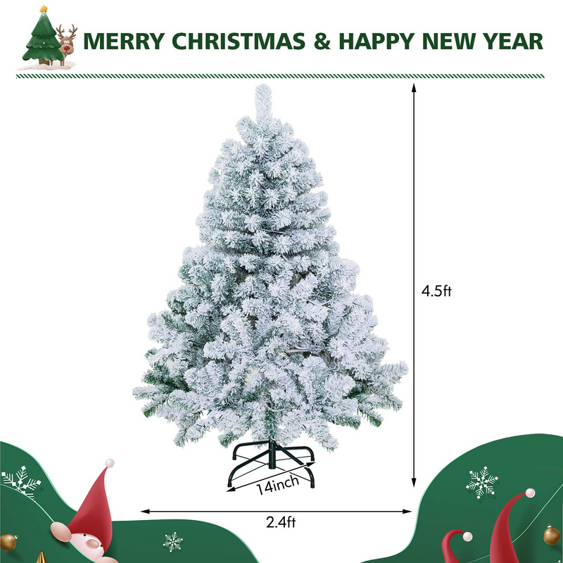 Load image into Gallery viewer, Goplus 4.5 FT Pre-Lit Snow Flocked Christmas Tree, Artificial Hinged Xmas Tree W/ 150 LED Lights - GoplusUS
