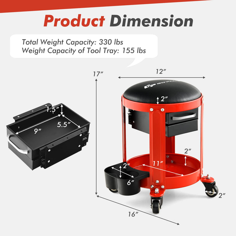Load image into Gallery viewer, Goplus Rolling Mechanic Stool, Pneumatic Shop Stool Creeper Seat with Removable Padded Seat