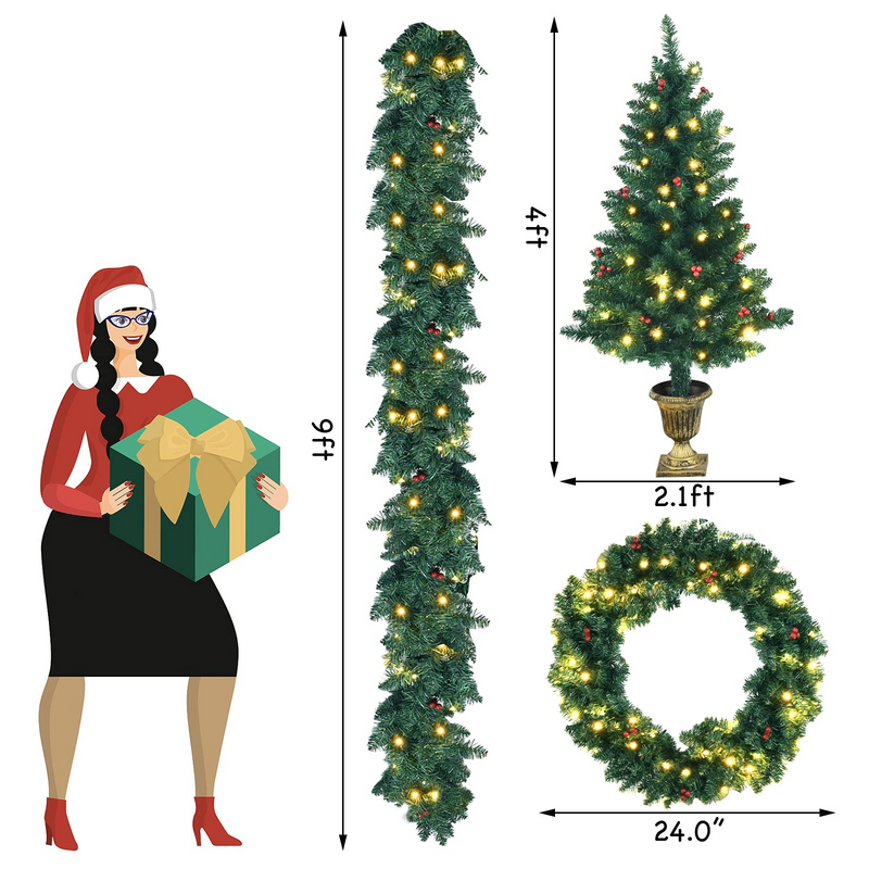 Load image into Gallery viewer, Goplus Pre-lit Holiday Christmas 4-Piece Set, Christmas Garland - GoplusUS