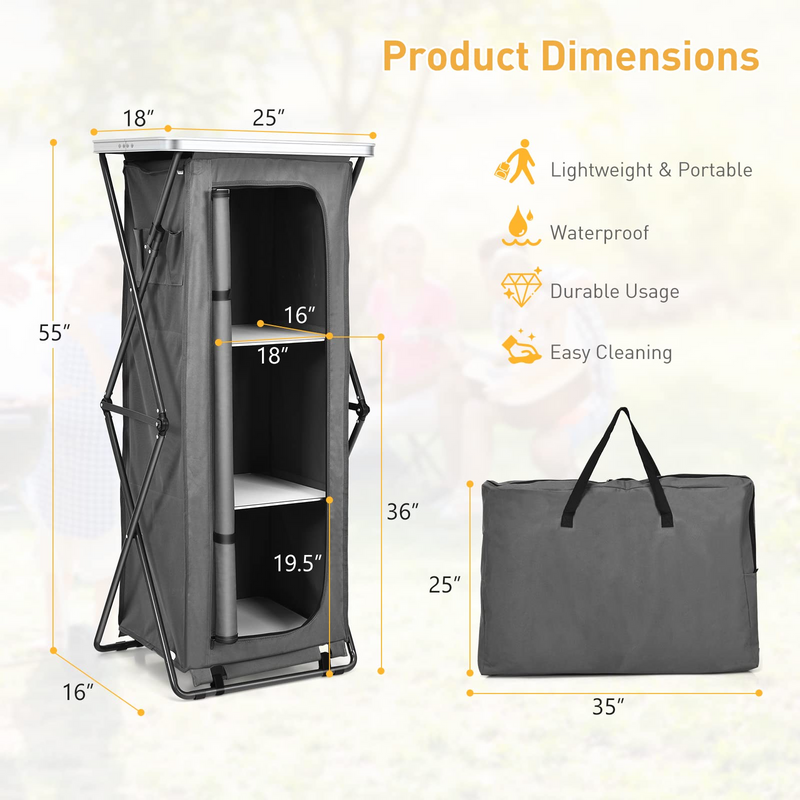 Load image into Gallery viewer, Goplus Folding Camping Storage Cabinet, Pop Up Outdoor Camping Kitchen Station with Large 3-Tier Storage Organizer - GoplusUS