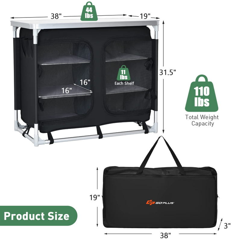 Load image into Gallery viewer, Goplus Camping Table with Storage, Aluminum Portable Camp Kitchen Cabinet Table with Carrying Bag - GoplusUS