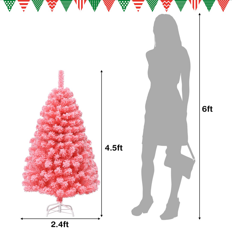 Load image into Gallery viewer, Goplus 4.5ft Pink Artificial Christmas Tree, Unlit Hinged Snow Flocked Xmas Tree w/ 348 PVC Branch Tips & Metal Stand - GoplusUS