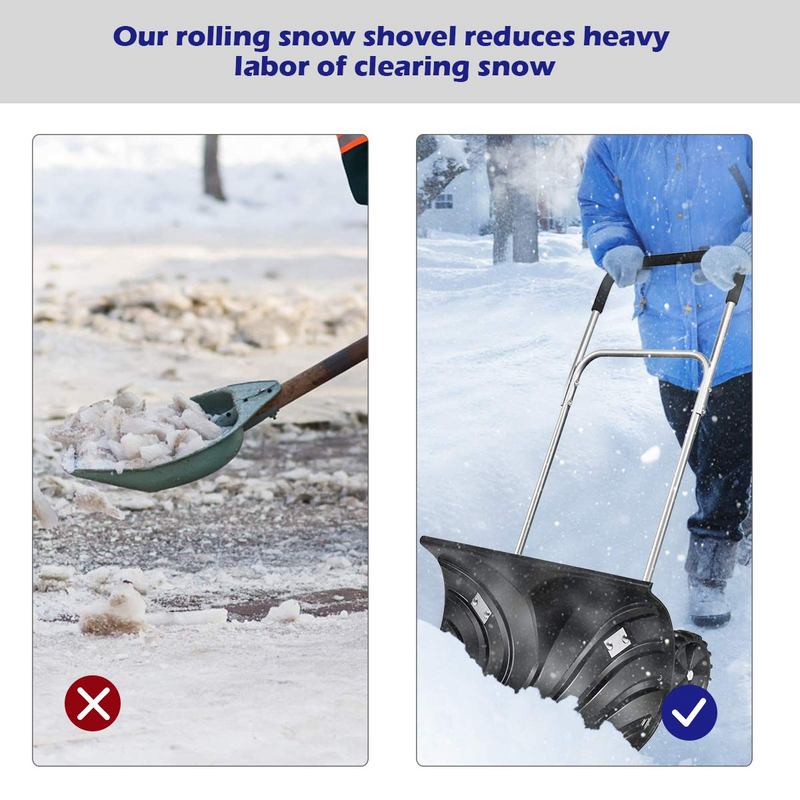 Load image into Gallery viewer, Goplus Rolling Snow Pusher Shovel, Handle Adjustable Snow Removal Tool, Manual Push Plow with 6-inch Wheels for Walkways - GoplusUS