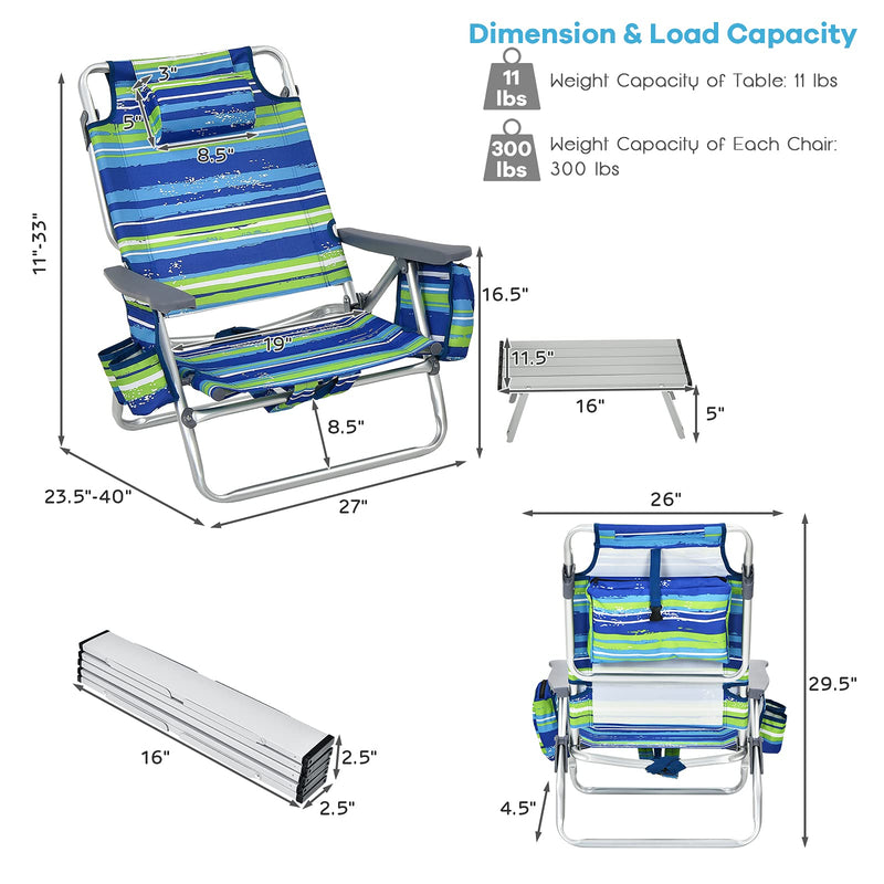 Load image into Gallery viewer, Backpack Beach Chairs, 3 Pcs Portable Camping Chairs with Cool Bag and Cup Holder - GoplusUS