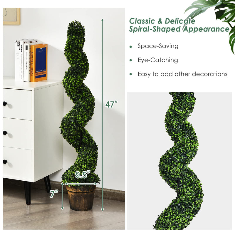 Load image into Gallery viewer, 4FT Artificial Spiral Boxwood Topiary Tree Set of 2, Faux Decorative Plants in Cement-Filled Plastic Pot - GoplusUS