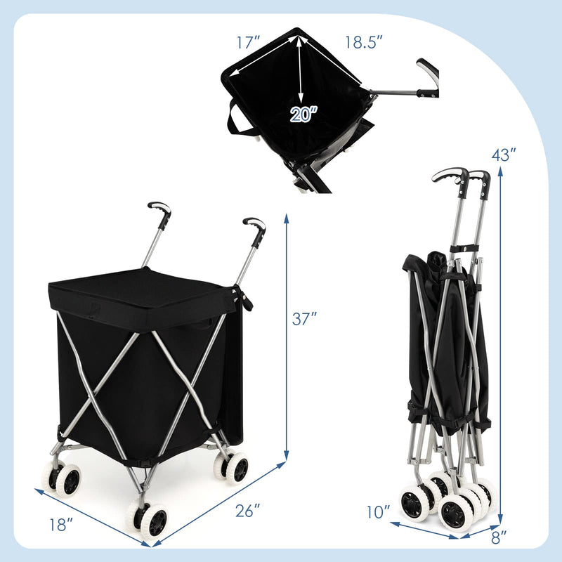 Load image into Gallery viewer, Goplus Folding Shopping Cart with Wheels, Grocery Cart with Removable Oxford Cloth Liner - GoplusUS