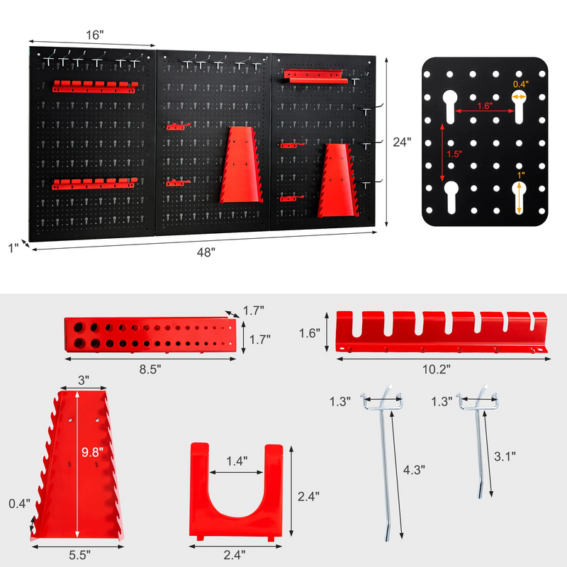 Load image into Gallery viewer, Goplus Pegboard Wall Organizer, 4ft Metal Garage Pegboard Tool Organizer - GoplusUS
