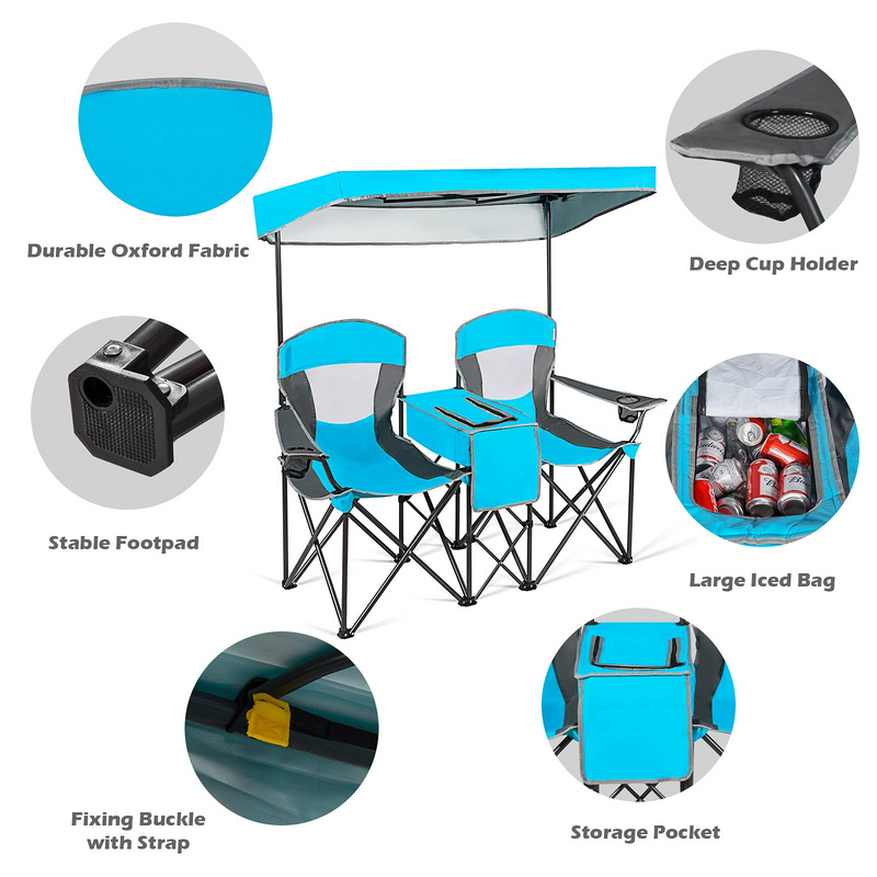 Load image into Gallery viewer, Goplus Double Camping Seat w/Shade Canopy - GoplusUS