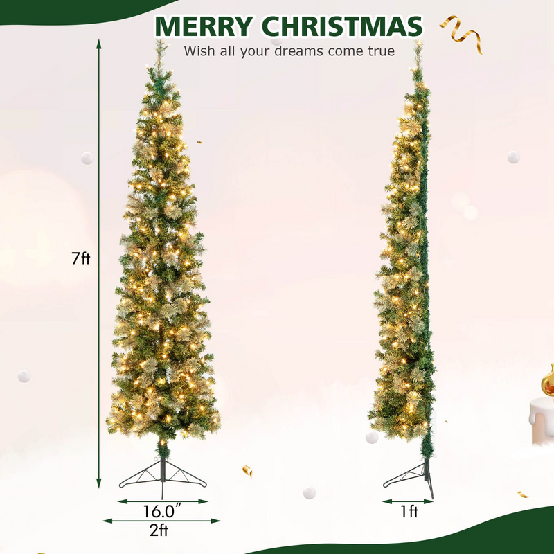 Load image into Gallery viewer, Goplus 7ft Pre-Lit Half-Shape Christmas Tree, Artificial Xmas Tree W/ 403 Branch Tips - GoplusUS