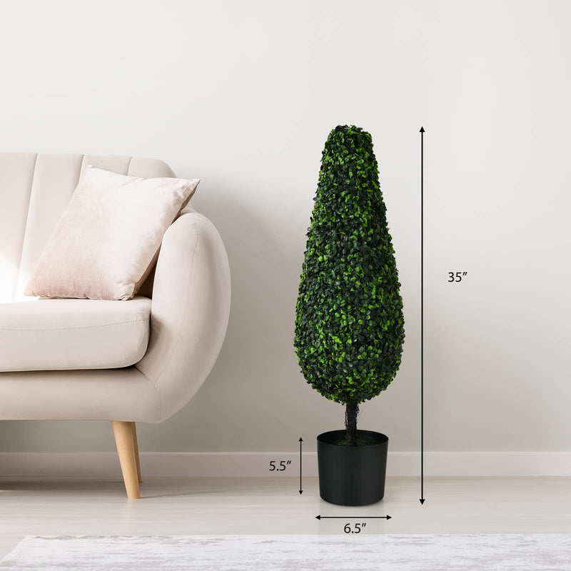 Load image into Gallery viewer, Goplus 3ft Artificial Boxwood Tower Topiary Trees, 2 Pack Faux Decorative Plants in Cement-Filled Plastic Pot - GoplusUS