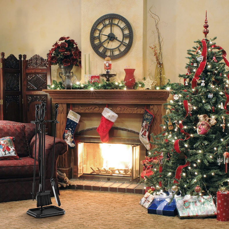 Load image into Gallery viewer, Goplus 5-Piece Fireplace Tools Set, Heavy Duty Steel Fireplace Tools with Poke, Shovel, Fire-resistant Palm Brush, Tong,Stand - GoplusUS