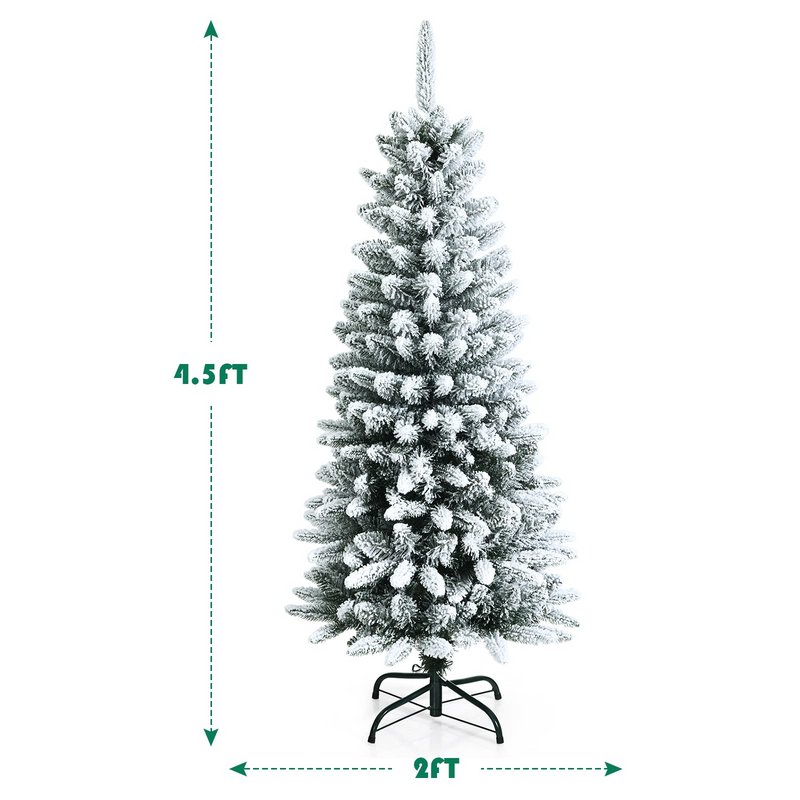 Load image into Gallery viewer, Goplus Snow Flocked Pencil Christmas Tree, Hinged Artificial Slim Xmas Tree - GoplusUS