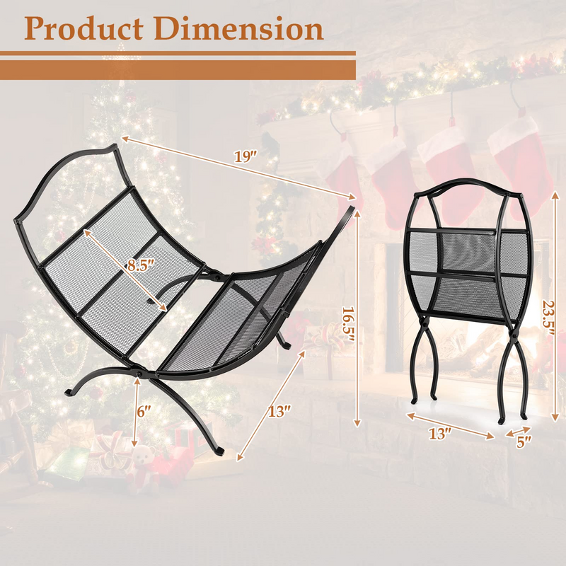 Load image into Gallery viewer, Goplus 19 Folding Firewood Rack, Portable Fireplace Log Rack w/ Convenient Handle, Heavy-Duty Steel Frame - GoplusUS