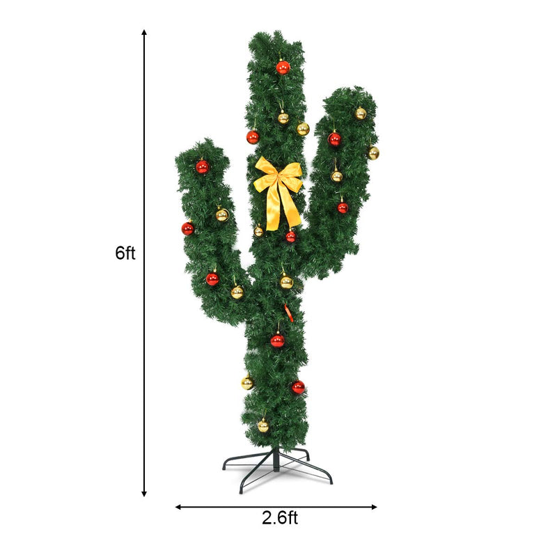 Load image into Gallery viewer, Goplus Pre-Lit Artificial Cactus Christmas Tree with LED Lights and Ball Ornaments - GoplusUS