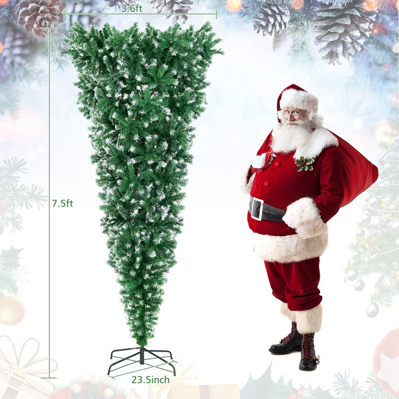 Load image into Gallery viewer, Goplus 7.5ft Pre-lit Upside Down Christmas Tree, Hinged Inverted Artificial Xmas Tree W/ 1100 Snowy Branch Tips - GoplusUS