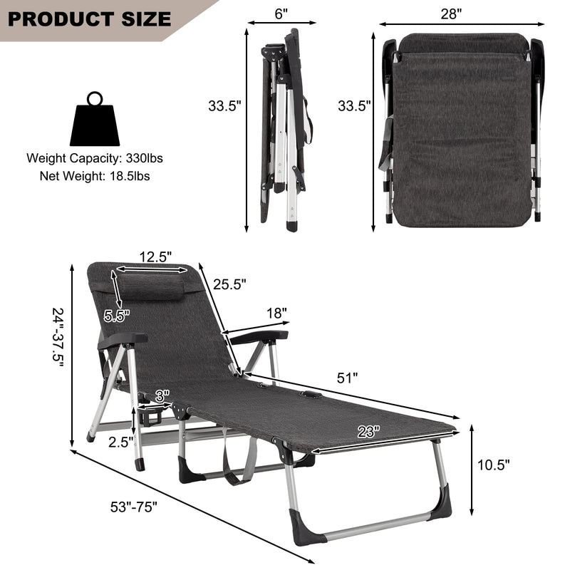 Load image into Gallery viewer, Chaise Lounge Chair, Folding Outdoor Patio Lounger with Cup Holder & Detachable Headrest - GoplusUS