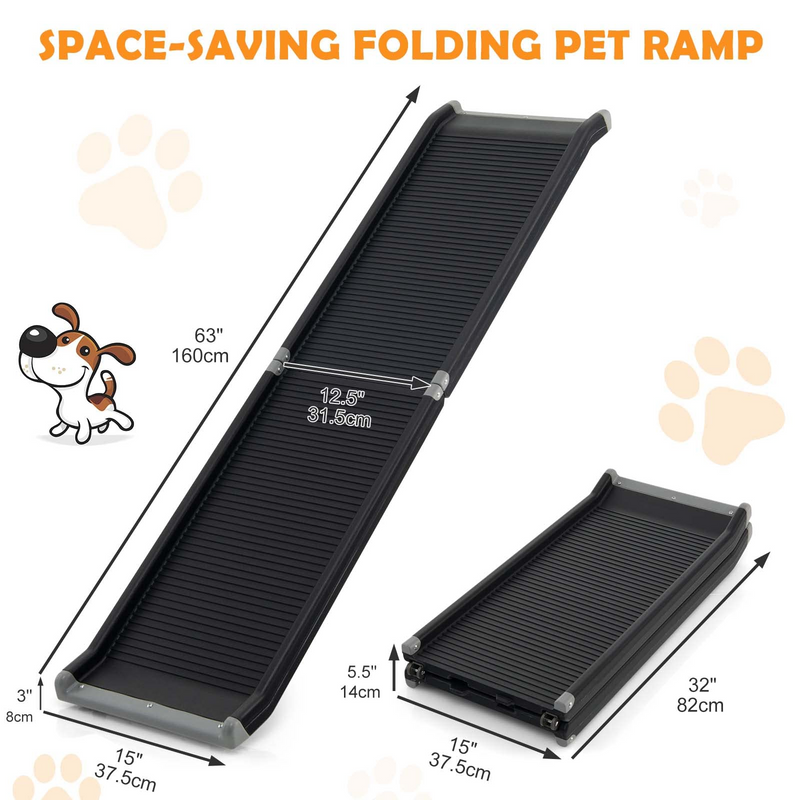 Load image into Gallery viewer, Goplus Dog Car Ramp, 63 Inch Folding Portable Pet Ramp for Large Dogs SUV Truck Bed w/ Side Rails & Safety Lock & Non-Slip Surface & Carry Handle - GoplusUS