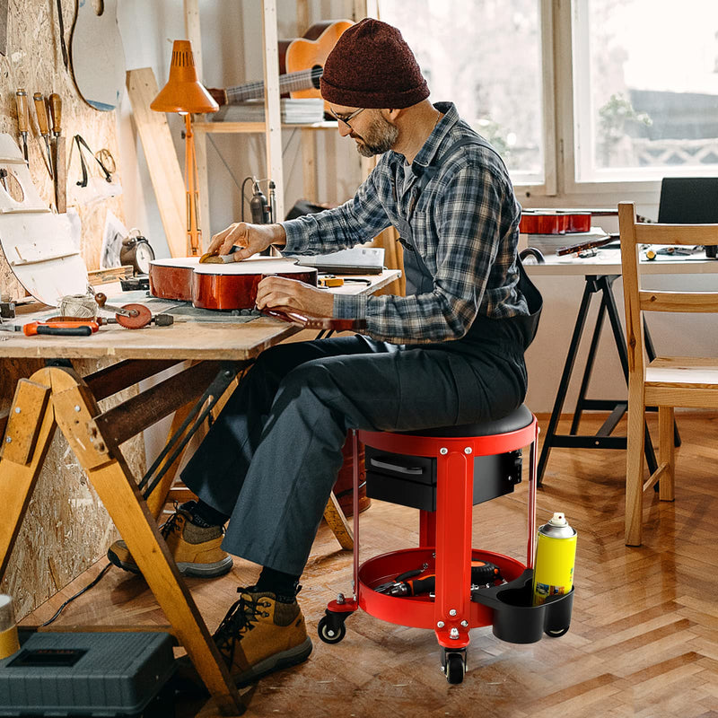 Load image into Gallery viewer, Goplus Rolling Mechanic Stool, Pneumatic Shop Stool Creeper Seat with Removable Padded Seat