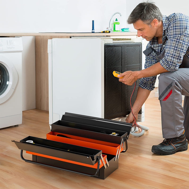 Load image into Gallery viewer, Goplus 22-Inch Metal Tool Box, 3-Layer 5-Tray Portable Folding Tool Chest Organizer with Handle & Lock Hole - GoplusUS