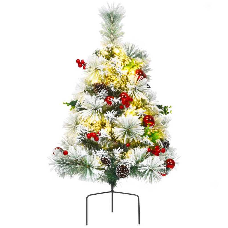 Load image into Gallery viewer, Goplus 2FT Pathway Christmas Trees Set of 2, Pre-Lit Snow Flocked Xmas Trees with 30 Warm White LED Lights - GoplusUS