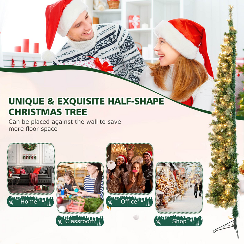 Load image into Gallery viewer, Goplus 7ft Pre-Lit Half-Shape Christmas Tree, Artificial Xmas Tree W/ 403 Branch Tips - GoplusUS