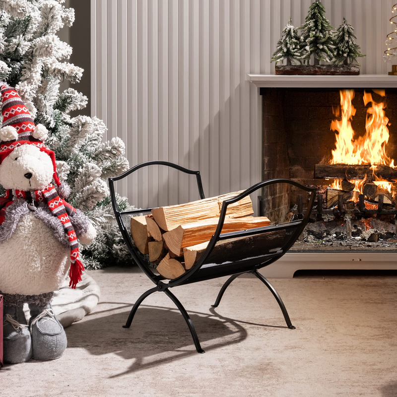 Load image into Gallery viewer, Goplus 19 Folding Firewood Rack, Portable Fireplace Log Rack w/ Convenient Handle, Heavy-Duty Steel Frame - GoplusUS