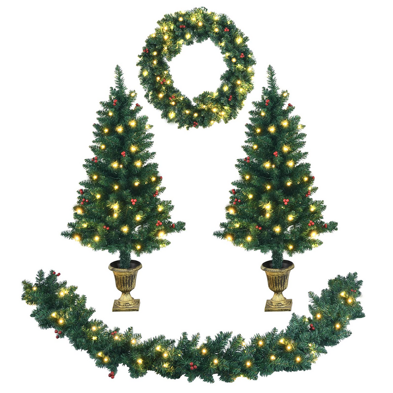 Load image into Gallery viewer, Goplus Pre-lit Holiday Christmas 4-Piece Set, Christmas Garland - GoplusUS