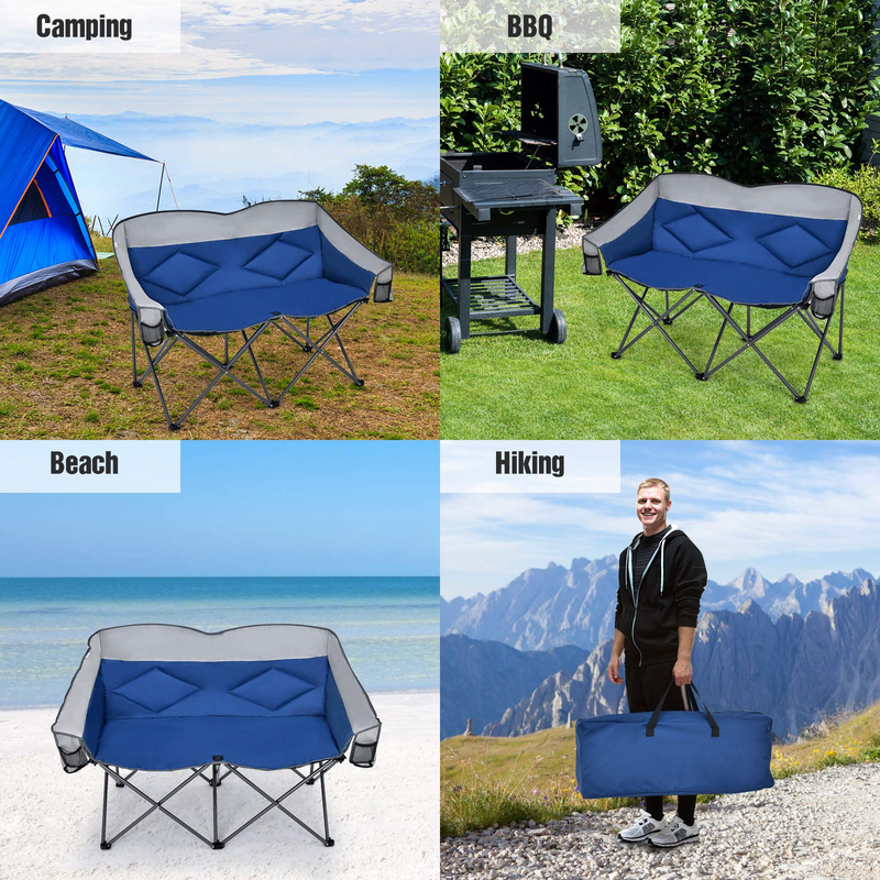 Load image into Gallery viewer, Goplus Loveseat Camping Chair, Double Folding Chair for Adults Couples w/Storage Bags & Padded High Backrest - GoplusUS