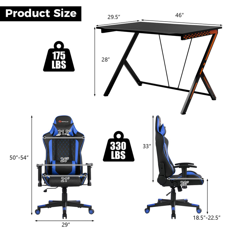 Load image into Gallery viewer, Goplus Gaming Desk & Chair Combo Set, Racing Style Home Office Gamer Workstation w/Massage Lumbar Support & Headrest - GoplusUS
