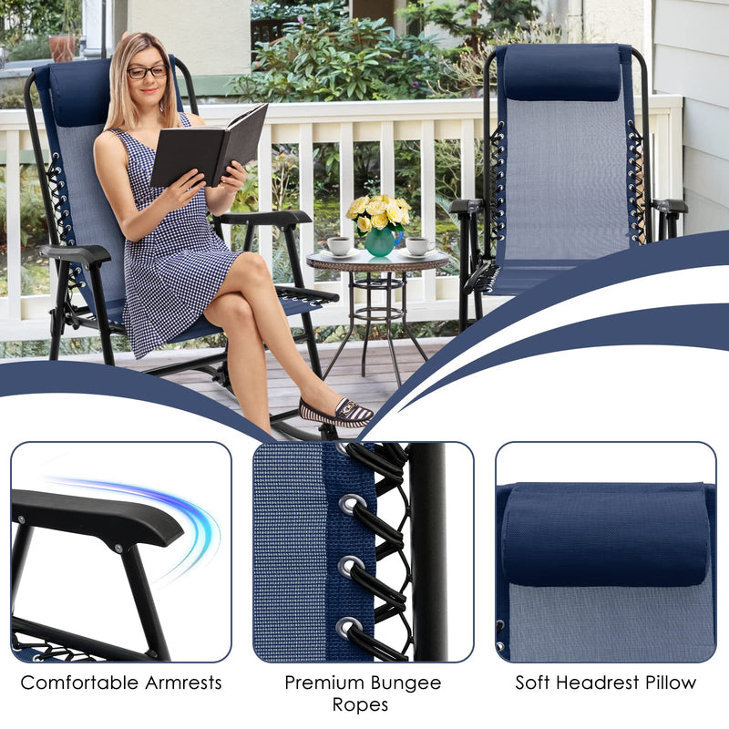 Load image into Gallery viewer, Goplus Folding Rocking Chair, Zero Gravity Rocking Camping Chair with Pillow(Set of 2)
