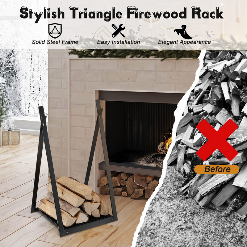 Load image into Gallery viewer, Goplus 16" Triangle Firewood Rack, Outdoor Small Decorative Firewood Holder with Raised Base - GoplusUS