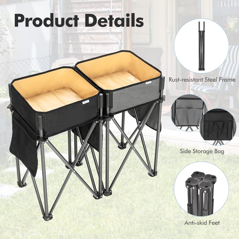 Load image into Gallery viewer, Goplus 2 PCS Folding Camping Tables, Portable Picnic Tables with Large Capacity Storage Sink - GoplusUS