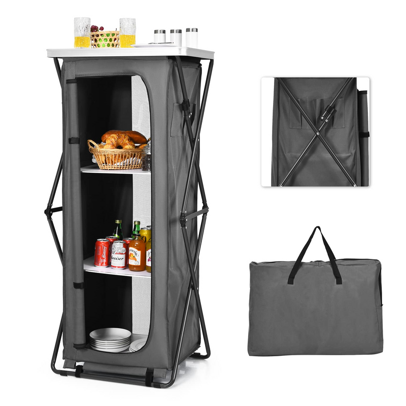 Load image into Gallery viewer, Goplus Folding Camping Storage Cabinet, Pop Up Outdoor Camping Kitchen Station with Large 3-Tier Storage Organizer - GoplusUS