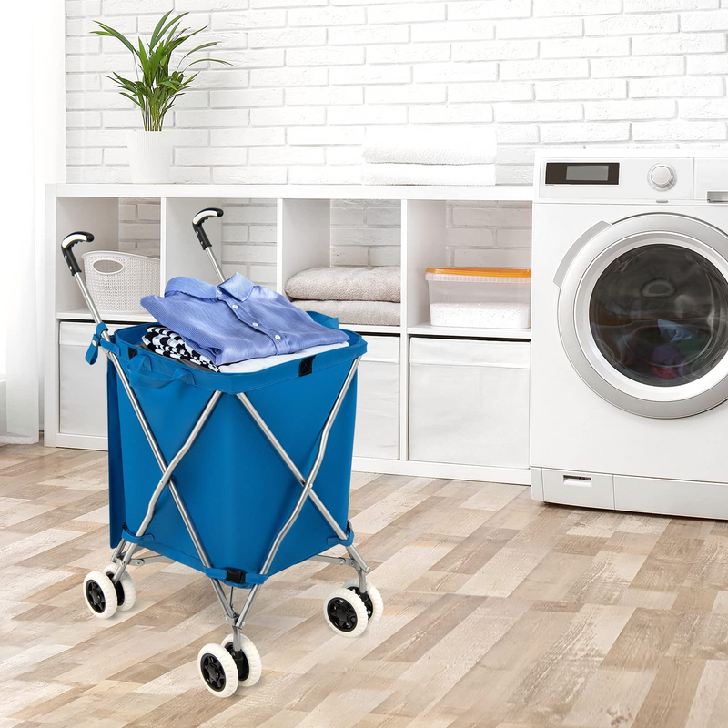 Load image into Gallery viewer, Goplus Folding Shopping Cart with Wheels, Grocery Cart with Removable Oxford Cloth Liner - GoplusUS