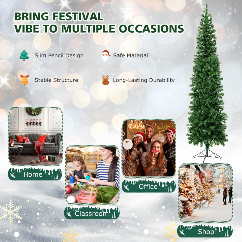 Load image into Gallery viewer, Goplus 7ft Prelit Half-Shape Christmas Tree, Space-Saving Slender Artificial Xmas Tree with 150 LED Lights - GoplusUS