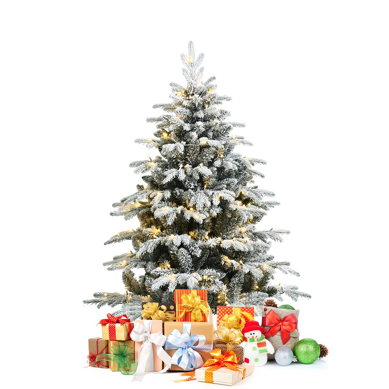 Load image into Gallery viewer, Goplus 4.5ft / 6ft / 7ft Pre-lit Snow Flocked Christmas Tree, Premium Hinged Artificial Pine Tree w/ 120 LED Lights & 757 PE & PVC Branch Tips - GoplusUS