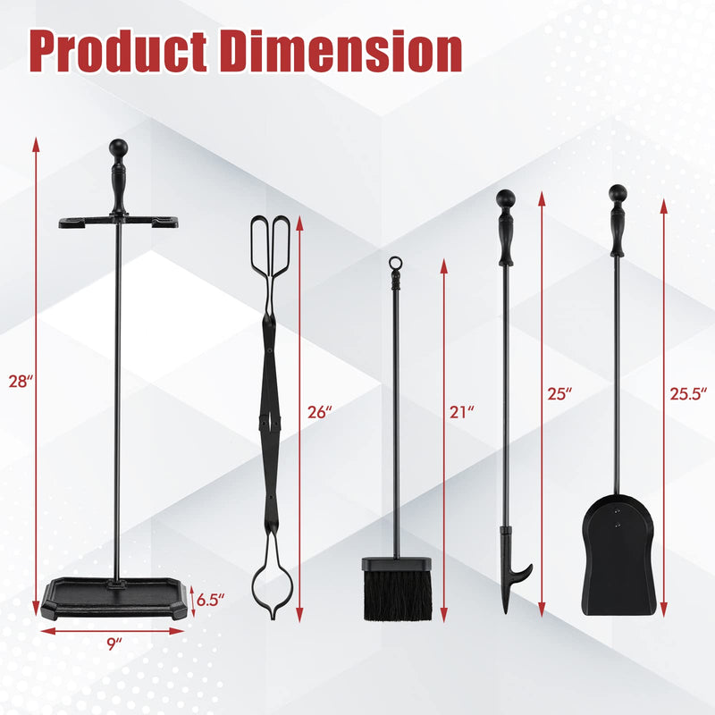 Load image into Gallery viewer, Goplus 5-Piece Fireplace Tools Set, Heavy Duty Steel Fireplace Tools with Poke, Shovel, Fire-resistant Palm Brush, Tong,Stand - GoplusUS