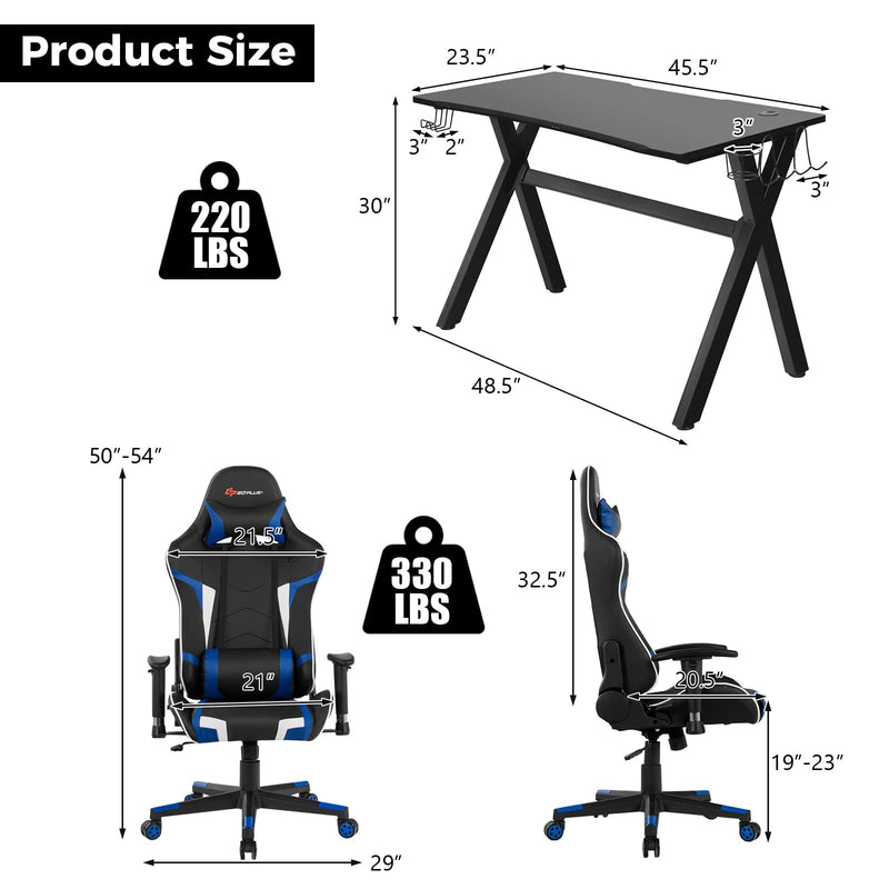 Load image into Gallery viewer, Goplus Gaming Desk & Chair Combo Set, Racing Style X Shaped E-Sport Gamer Desk & PVC Computer Chair - GoplusUS