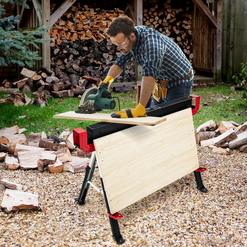 Load image into Gallery viewer, Goplus 2 Pack Folding Saw Horses, Heavy Duty Steel Sawhorse w/24闂傚倸鍊搁崐宄懊归崶顒€纾婚柟鐗堟緲绾惧潡鏌曢崼婵囧闁哄棙绮撻弻銊╂偄閸濆嫅銏ゆ煛閸曗晛鍔﹂柡?32.5闂傚倸鍊搁崐宄懊归崶顒€纾婚柟鐗堟緲绾惧潡鏌曢崼婵囧闁哄棙绮撻弻銊╂偄閸濆嫅銏ゆ煛閸曗晛鍔﹂柡?Adjustable Height, 2x4 Supporting Arms - GoplusUS