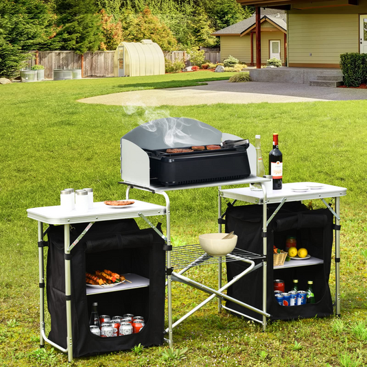 Goplus Folding Camping Kitchen Table with Storage - GoplusUS