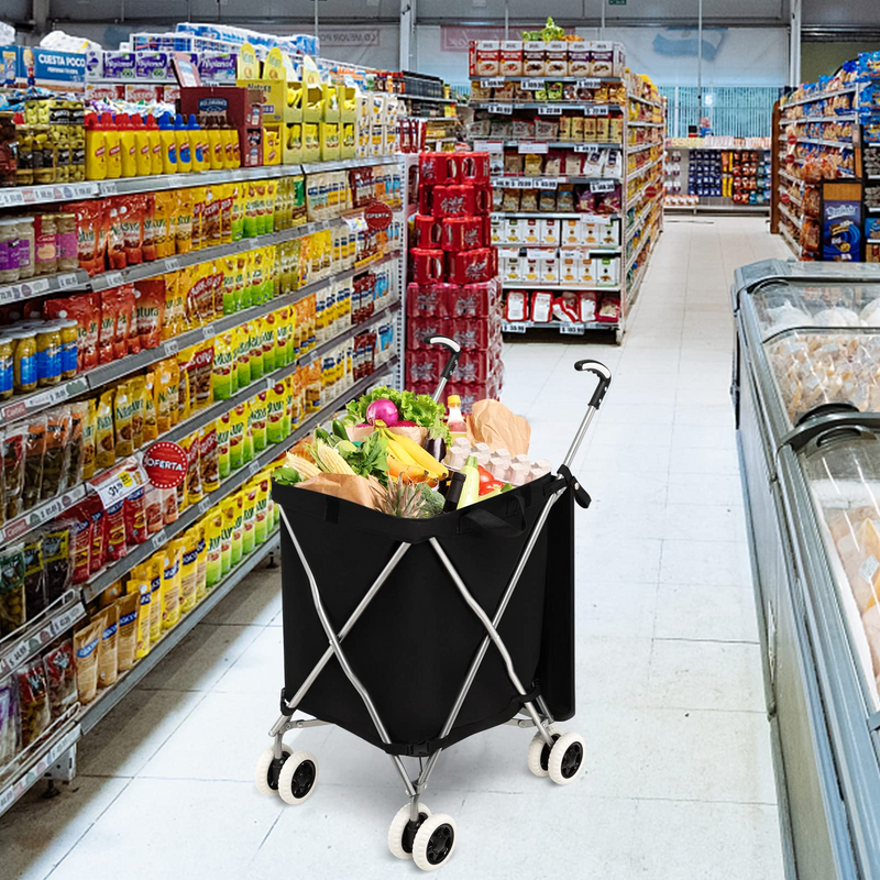 Load image into Gallery viewer, Goplus Folding Shopping Cart with Wheels, Grocery Cart with Removable Oxford Cloth Liner - GoplusUS