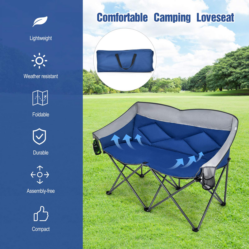 Load image into Gallery viewer, Goplus Loveseat Camping Chair, Double Folding Chair for Adults Couples w/Storage Bags & Padded High Backrest - GoplusUS
